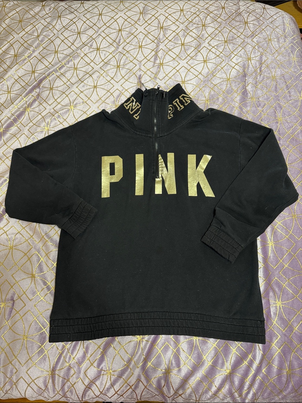 💥 PINK Victoria's Secret Black Pullover with Branded Neck Tape (small stain)